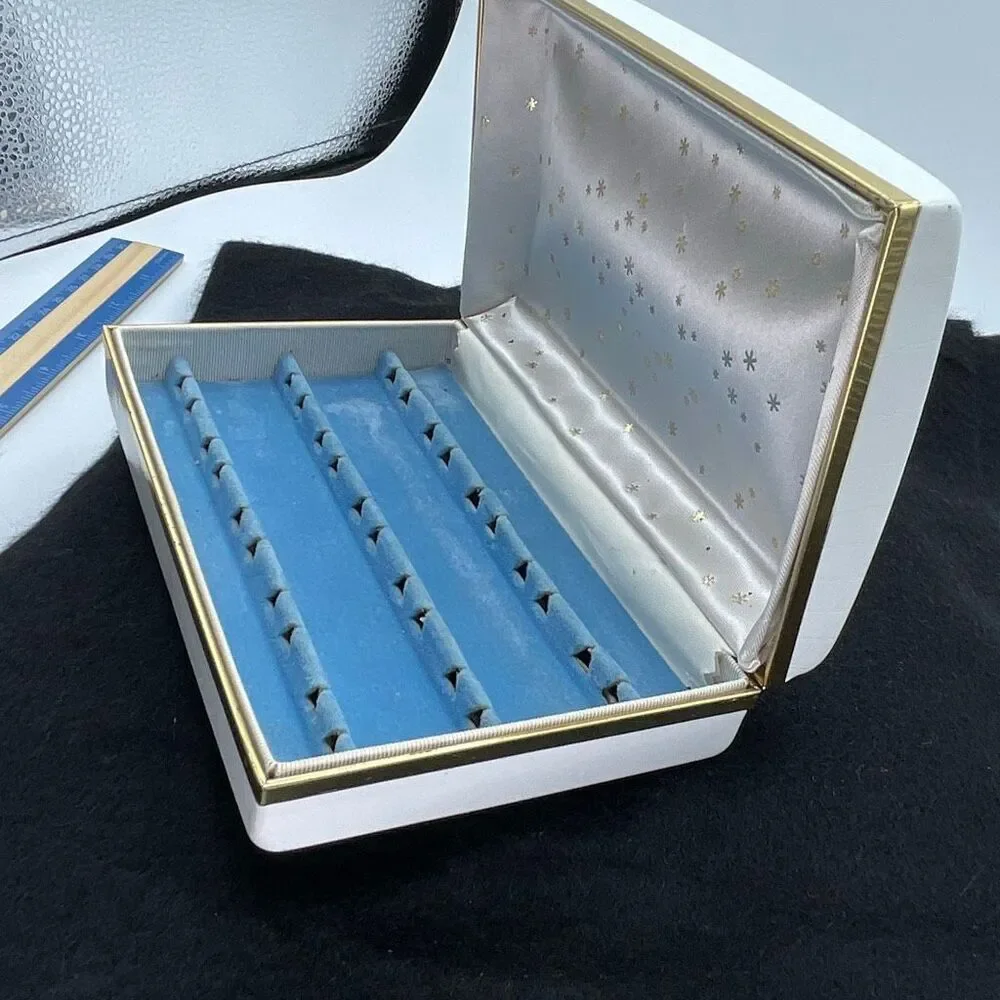 Vintage Midcentury faux reptile jewelry box star Sputnik interior
